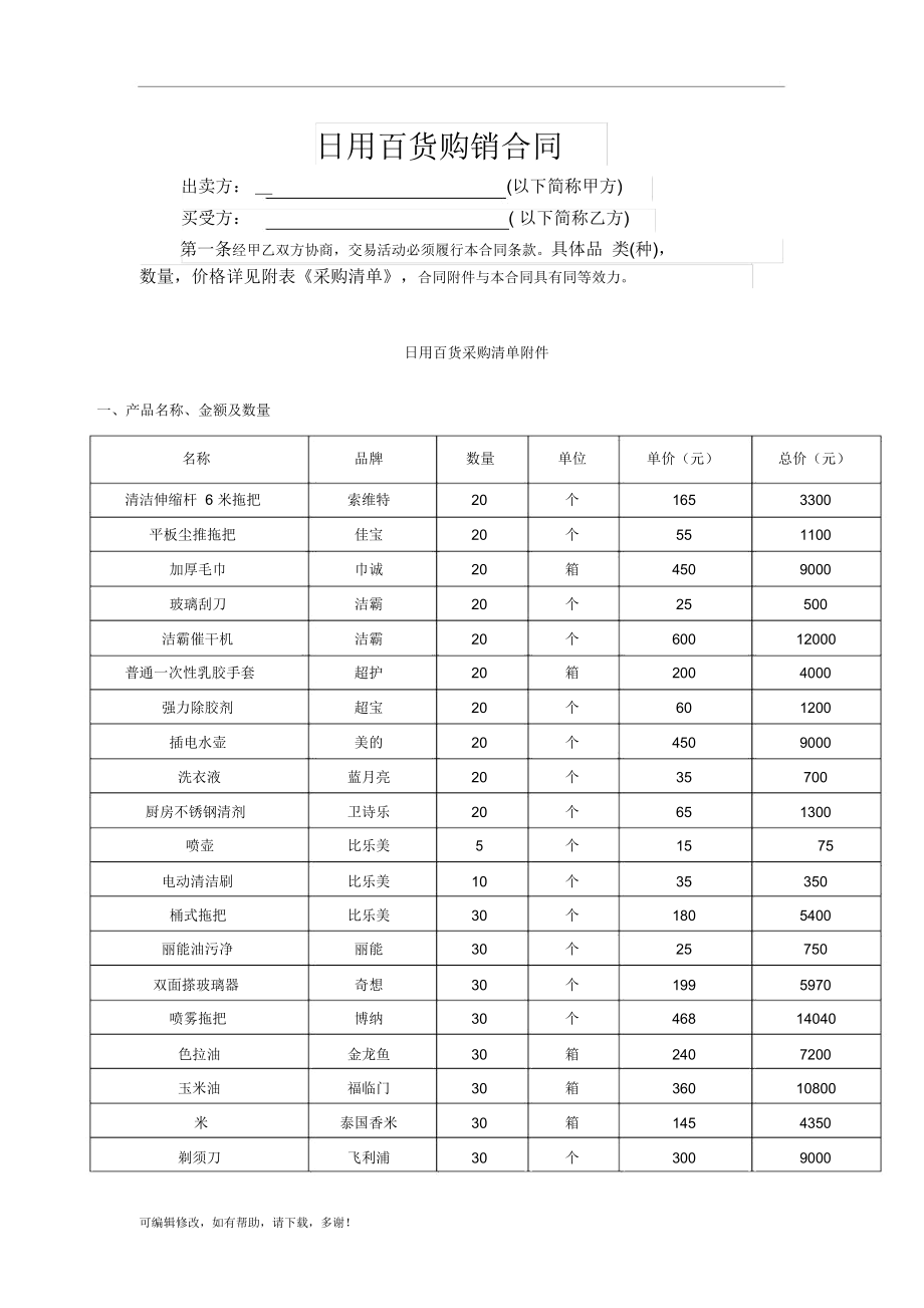 日用百貨購(gòu)銷(xiāo)合同（最新標(biāo)準(zhǔn)版）